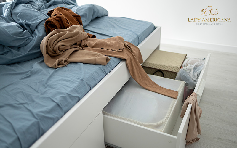 A modern space-saving bed with built-in storage drawers